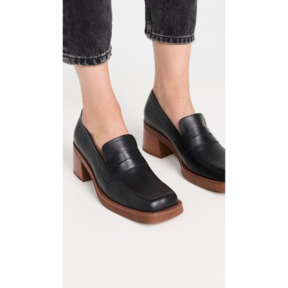 ALOHAS Roxanne Black Leather Platform Loafers Sz 37 Retro Chunky Slip-On Shoes - Picture 2 of 11